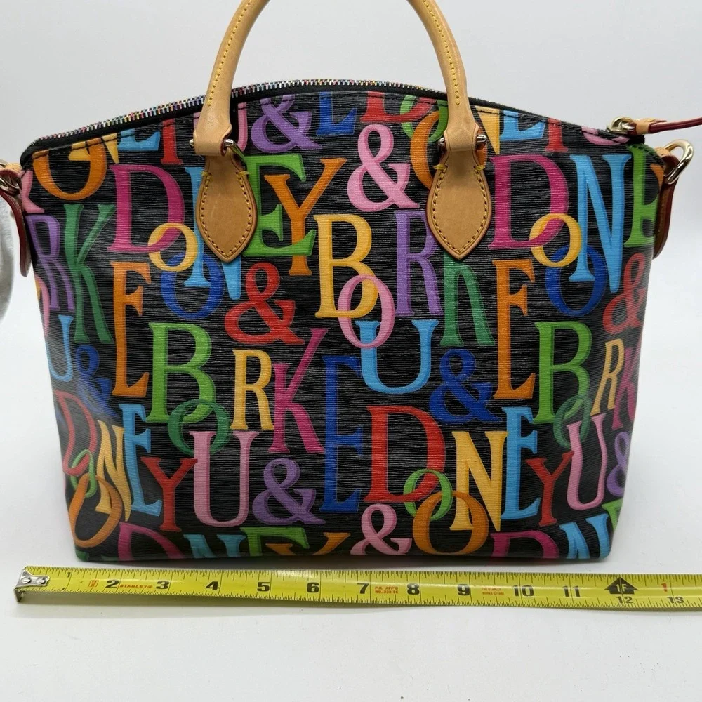 Dooney & Bourke Retro‎ Grafica Satchel Purse Bag Rainbow Zipper Black Dust Bag